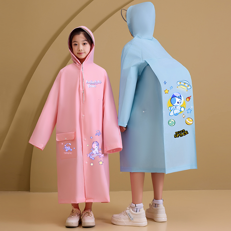 儿童雨衣EVA幼儿园小学生连体遮雨防风雨披大书包背包位大帽檐贴纸雨衣diy儿童雨衣