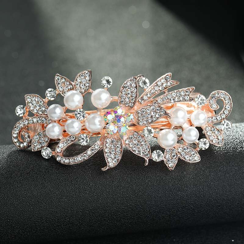 珍珠发卡妈妈发夹后脑勺夹子头饰顶夹一字弹簧夹大号横夹马尾夹