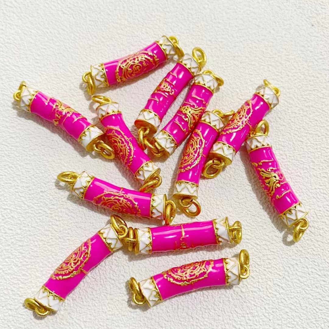 保色古法沙金diy配件双花托珠帽隔珠方形大孔珠饰品串珠散珠配件高保色手链项链弯管diy配件延长链娜娜通双耳挂件三通配饰穿详情5