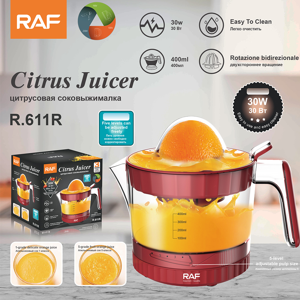 RAF European Standard cross-border electric freshly squeezed orange machine, household automatic juice juicer, Lemon and orange juice machine, small and portable, 0.4L R.611 full figure