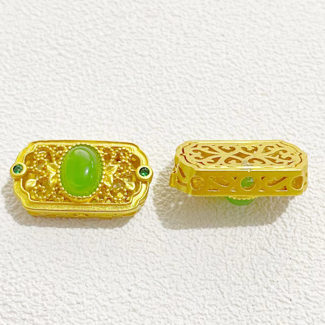 保色古法沙金diy配件双花托珠帽隔珠方形大孔珠饰品串珠散珠配件高保色手链项链弯管diy配件延长链娜娜通双耳挂件三通配饰穿详情3