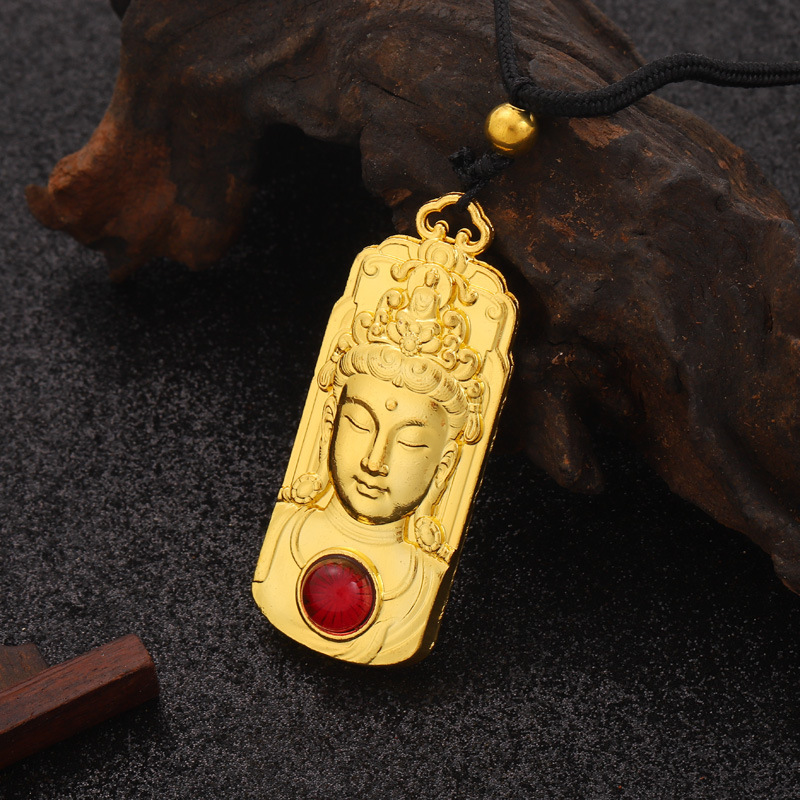 Yiwu factory Zen Guanyin inlaid with chalcedony high authenticity gold Guanyin pendant Imitation Hetian jade tourmaline necklace Gift http://detail.m.com/page detail image 8