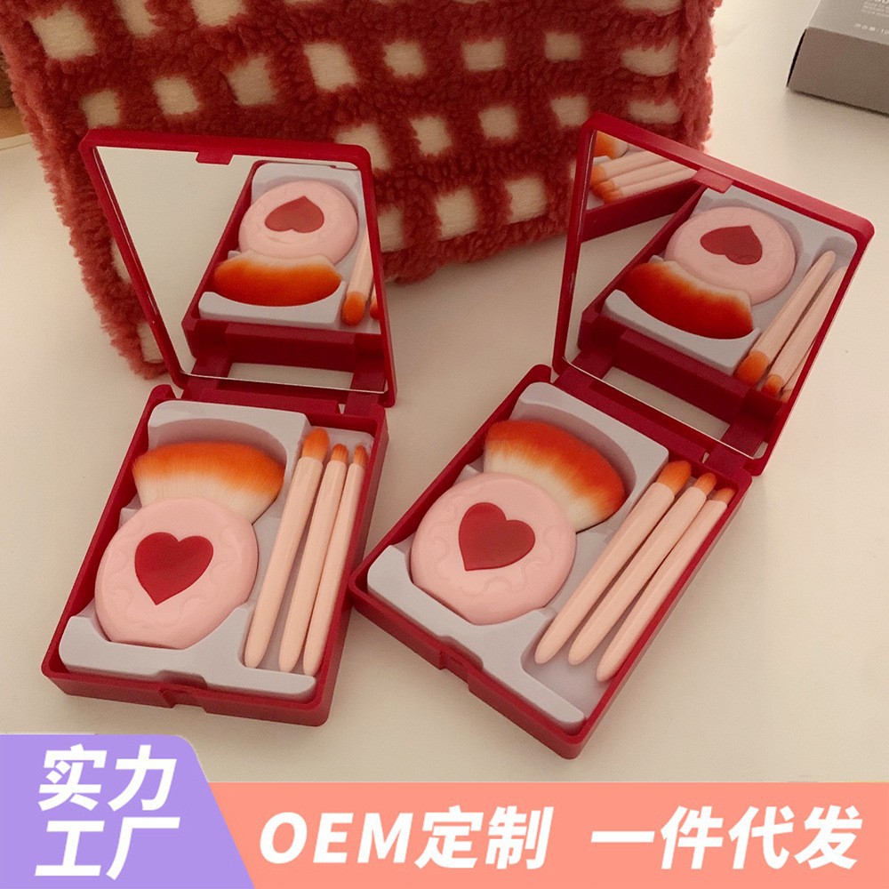 Cepillos de maquillaje 4pcs heart band mirror box set set set de cepillos portátiles multifunción polvo suelto pincel blush herramientas de belleza cross border Specification image