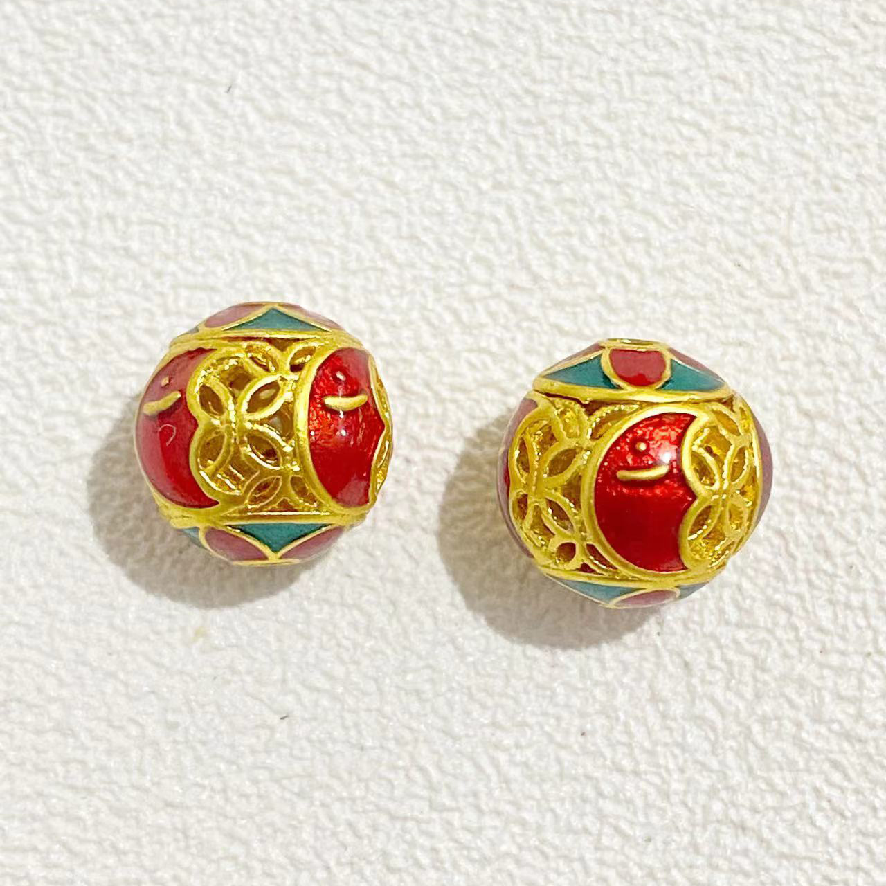 diy香灰瓷金泊琉璃手串珐琅景泰蓝葫芦六字真言三通一体藏式隔珠配饰古法金滴油通孔镂空珠子圆珠隔珠手机链项链配饰新中式配件