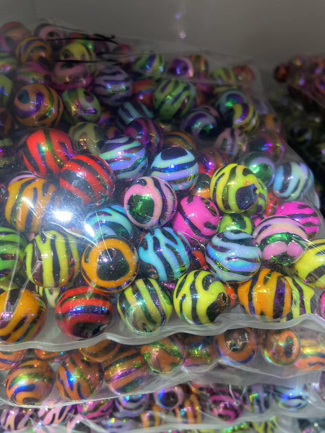 16mm圆珠斑马纹彩色镀UV饰品配件diy饰品配件