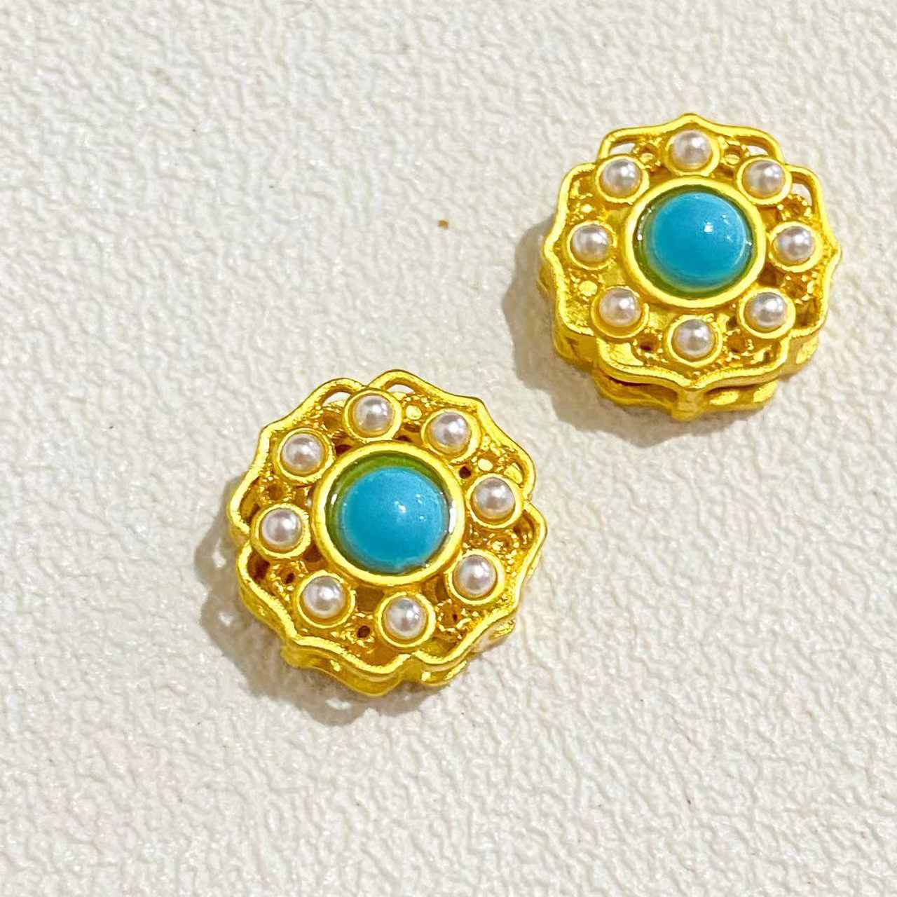 保色古法沙金diy配件双花托珠帽隔珠方形大孔珠饰品串珠散珠配件高保色手链项链弯管diy配件延长链娜娜通双耳挂件三通配饰穿详情2