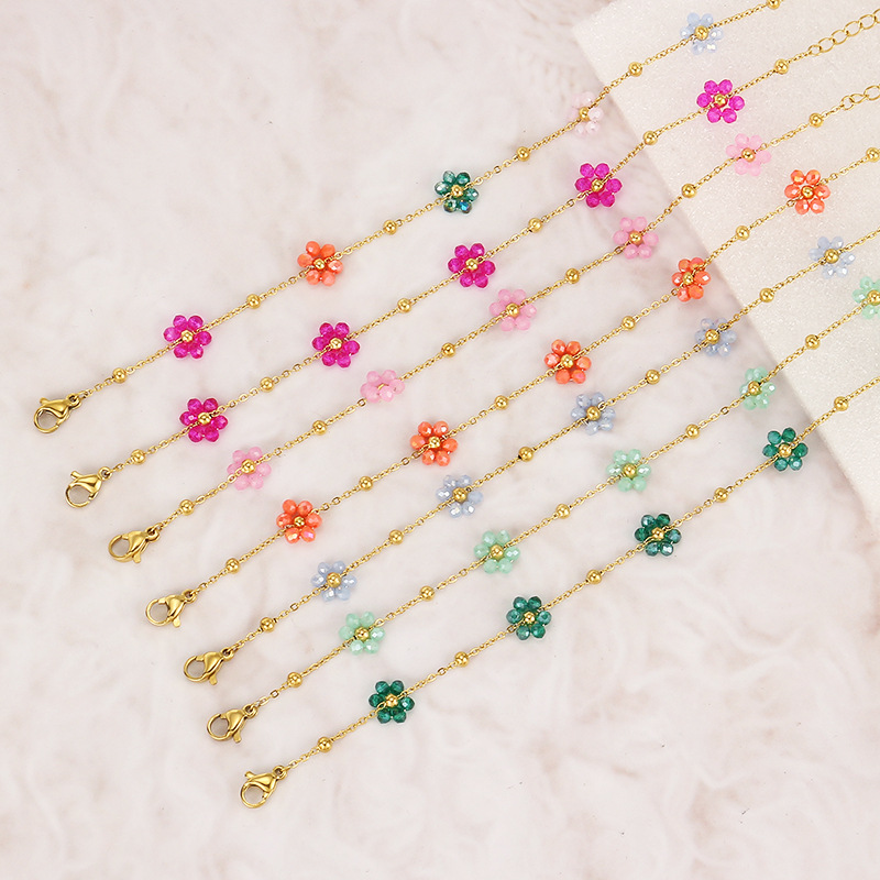 花朵手链不锈钢饰品手工精致手链水晶花朵手链跨境外贸时尚不锈钢时尚独特手链2024新款花朵不锈钢项链详情图4