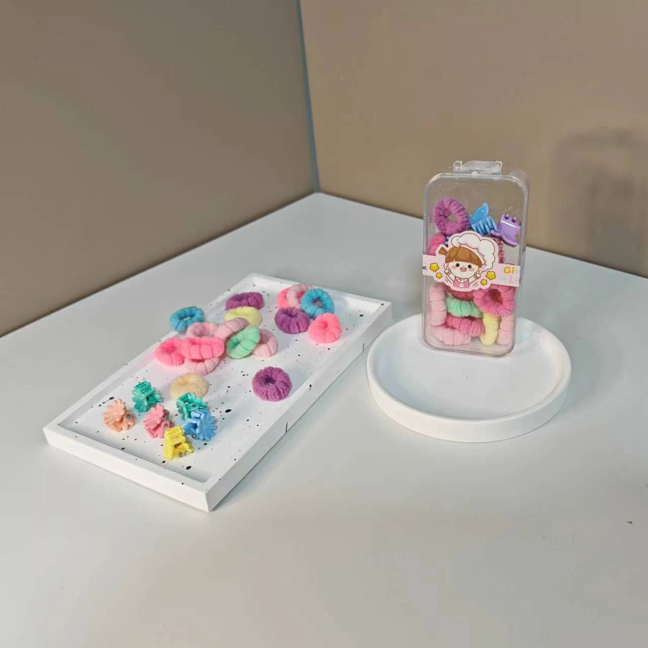 儿童简约发饰组合套装花齿毛巾圈和卡通小爪夹