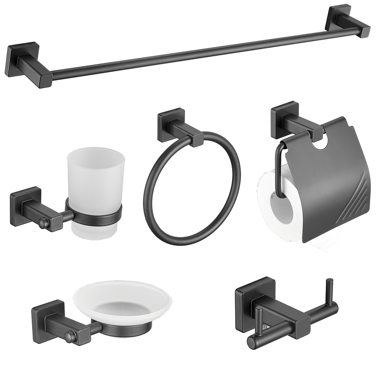 枪灰毛巾架太空铝免打孔卫生间浴室置物架折叠洗手间浴巾架套装