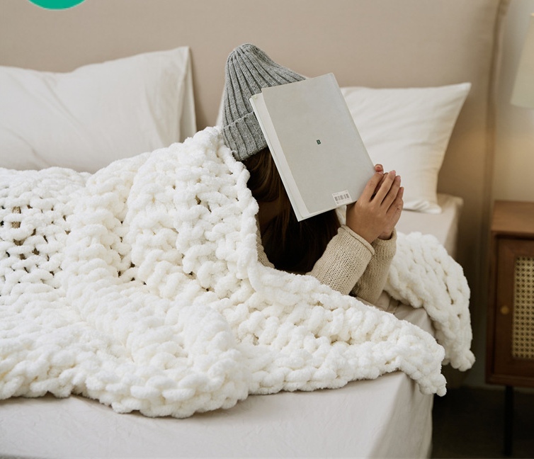 Coarse wool Blanket, hand-woven blanket, Chenille stick knitted blanket, sofa cover blanket 130*160cm, nap cover blanket blanket detail image 4