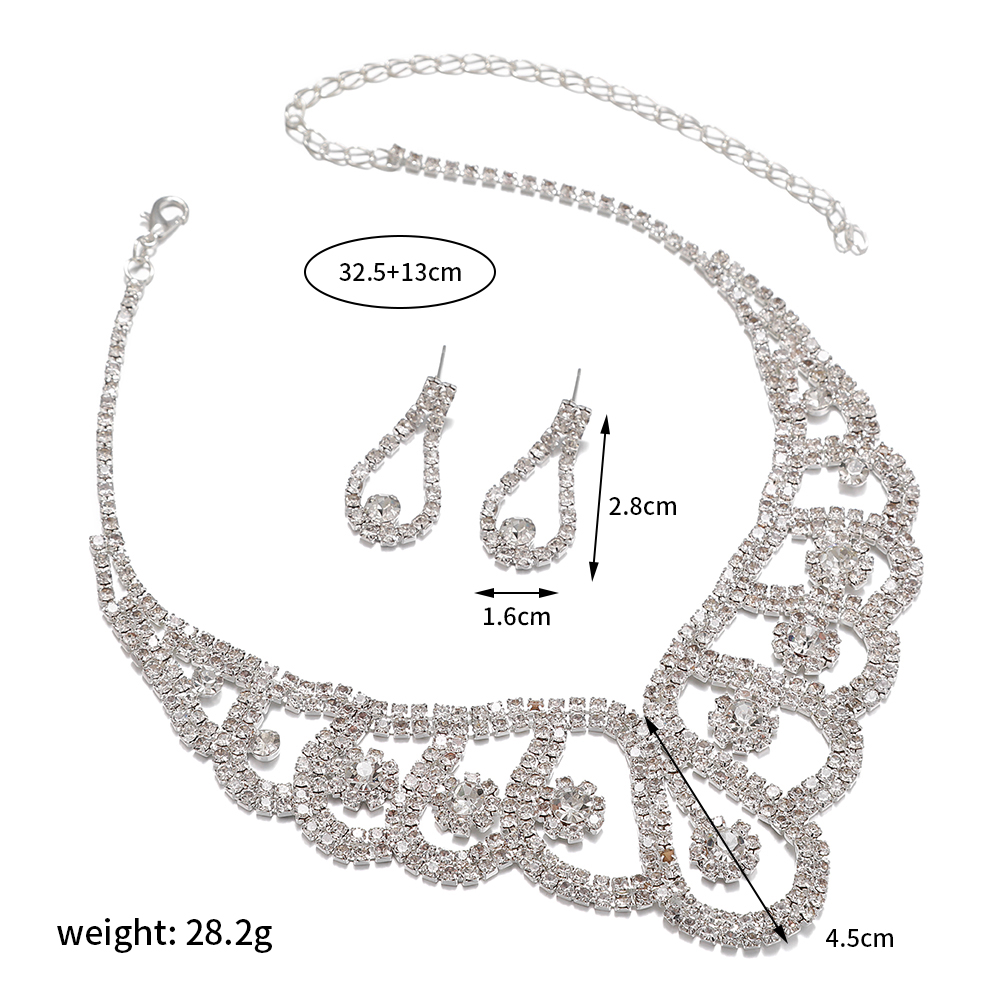 时尚热卖新娘饰品水钻新娘结婚项链耳环婚纱配饰新娘项链结婚套链水钻套钻详情1