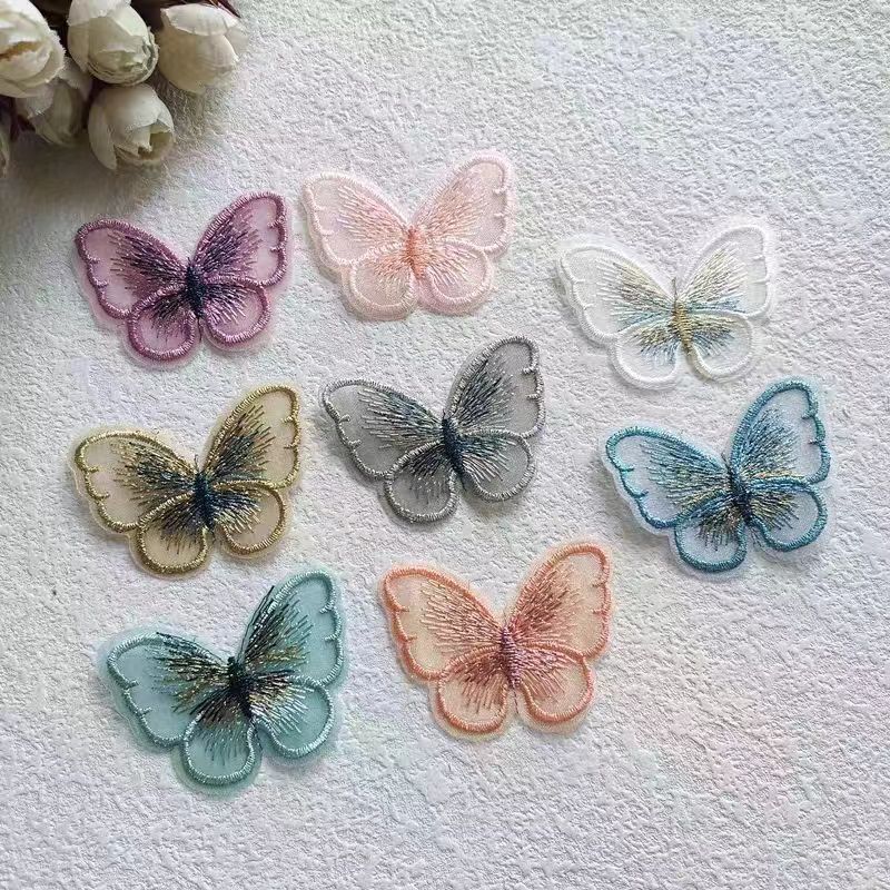 小蝴蝶刺绣布欧根纱贴绣花时尚头饰衣服装饰辅料手工缝产品图