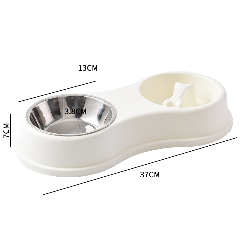 New large-bone dog slow food stainless steel double-bowl dog food and water bowl integrated double-bowl water basin pet supplies Item Picture