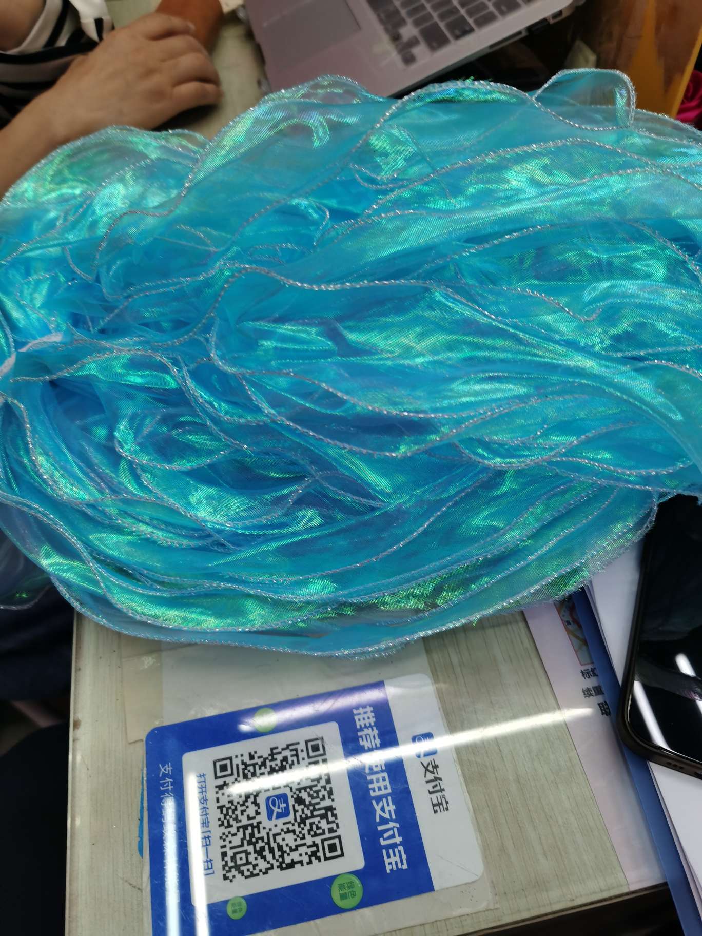 蕾丝花边网纱花边饰品头饰配件DIY手工装饰闪光纱带蓝色闪光边网纱花边织带领子花边少数民族花边锁边纱拷边纱点子花边头饰配件详情图5