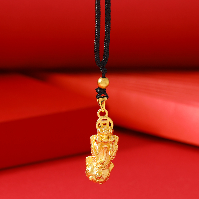新奇饰品金版铜钱小貔貅项链 拼多多网红款沙金镀24k金古法小貔貅吊坠项链