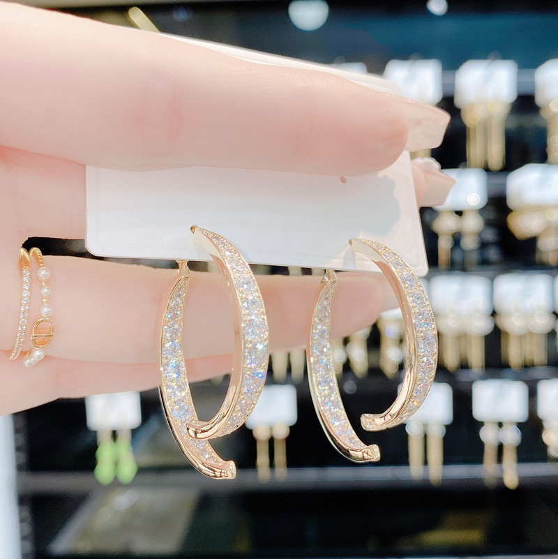 Design Sense Diamond Set Before And After Two Wear Cross Earrings Korean Temperament Personality Cold Wind Earrings S925 Silver Needle Stud Earrings details Picture