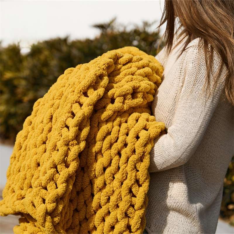 Coarse wool Blanket, hand-woven blanket, Chenille stick knitted blanket, sofa cover blanket 130*160cm, nap cover blanket blanket details Picture