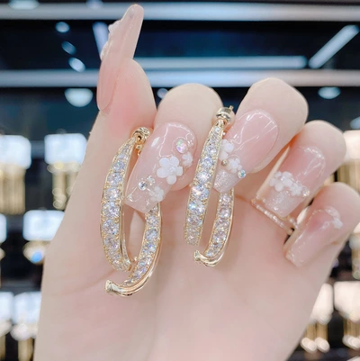 Design Sense Diamond Set Before And After Two Wear Cross Earrings Korean Temperament Personality Cold Wind Earrings S925 Silver Needle Stud Earrings