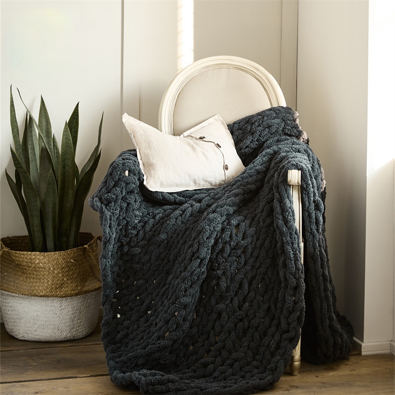 Coarse wool Blanket, hand-woven blanket, Chenille stick knitted blanket, sofa cover blanket 130*160cm, nap cover blanket blanket detail image 3