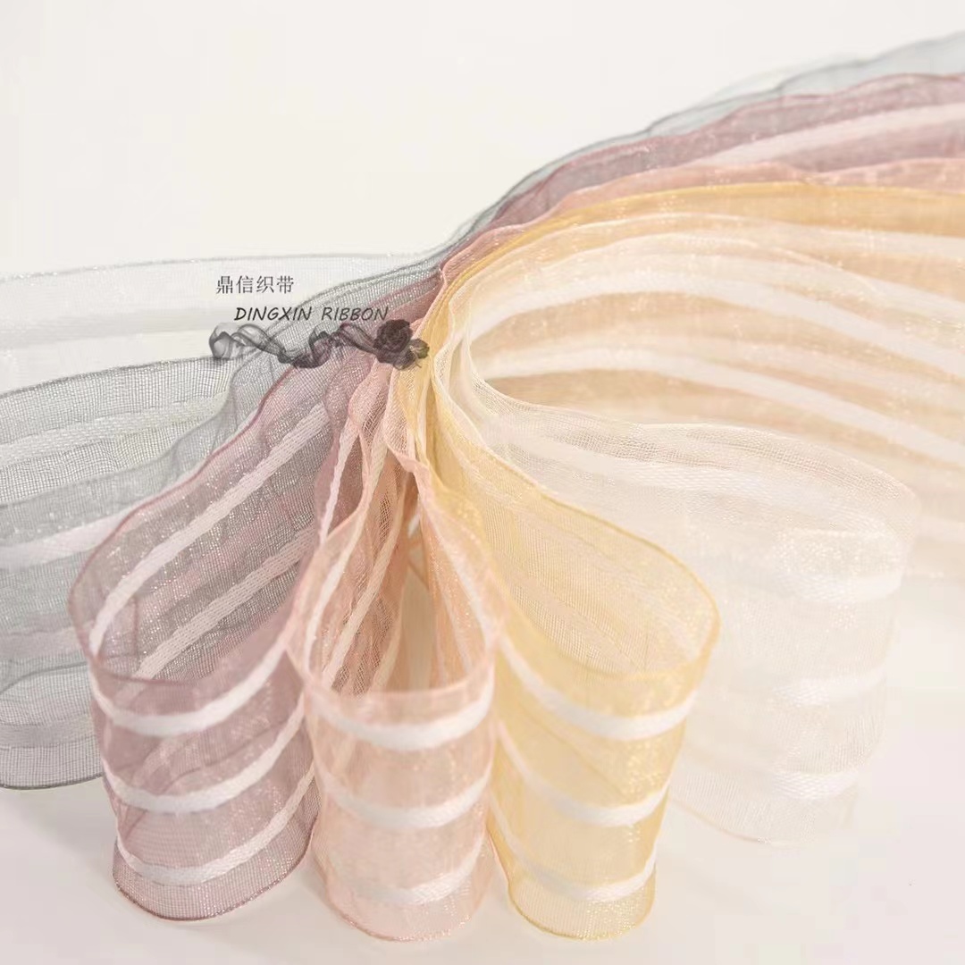 Dingxin Korean webbing Handmade DIY striped ribbon box clothing Hairpin Bow simple and high-end hair accessory material New INS style Item Picture