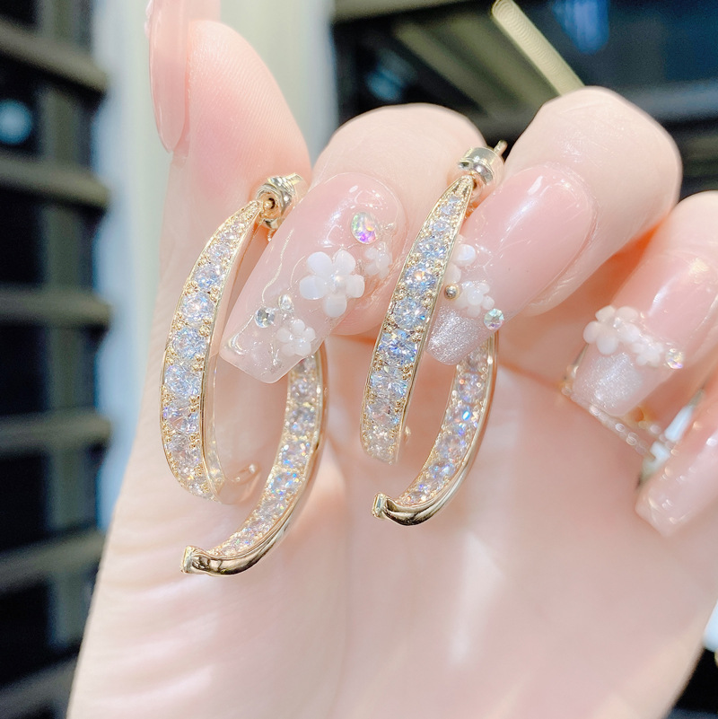 Design Sense Diamond Set Before And After Two Wear Cross Earrings Korean Temperament Personality Cold Wind Earrings S925 Silver Needle Stud Earrings Specification drawing