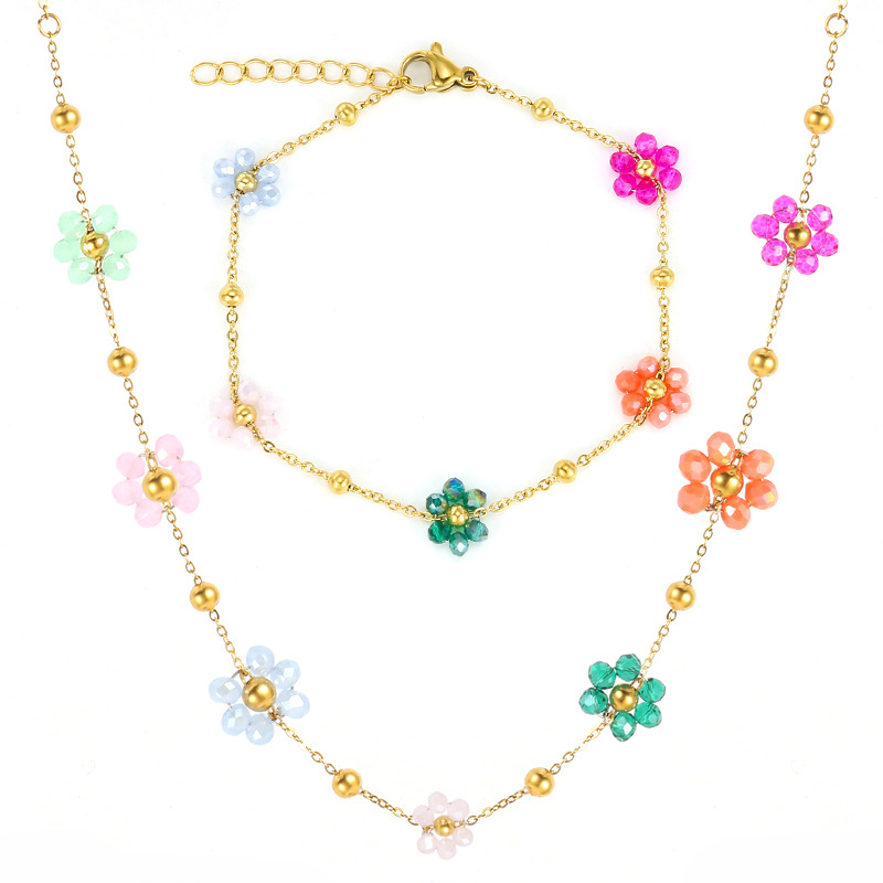 花朵手链不锈钢饰品手工精致手链水晶花朵手链跨境外贸时尚不锈钢时尚独特手链2024新款花朵不锈钢项链详情图6