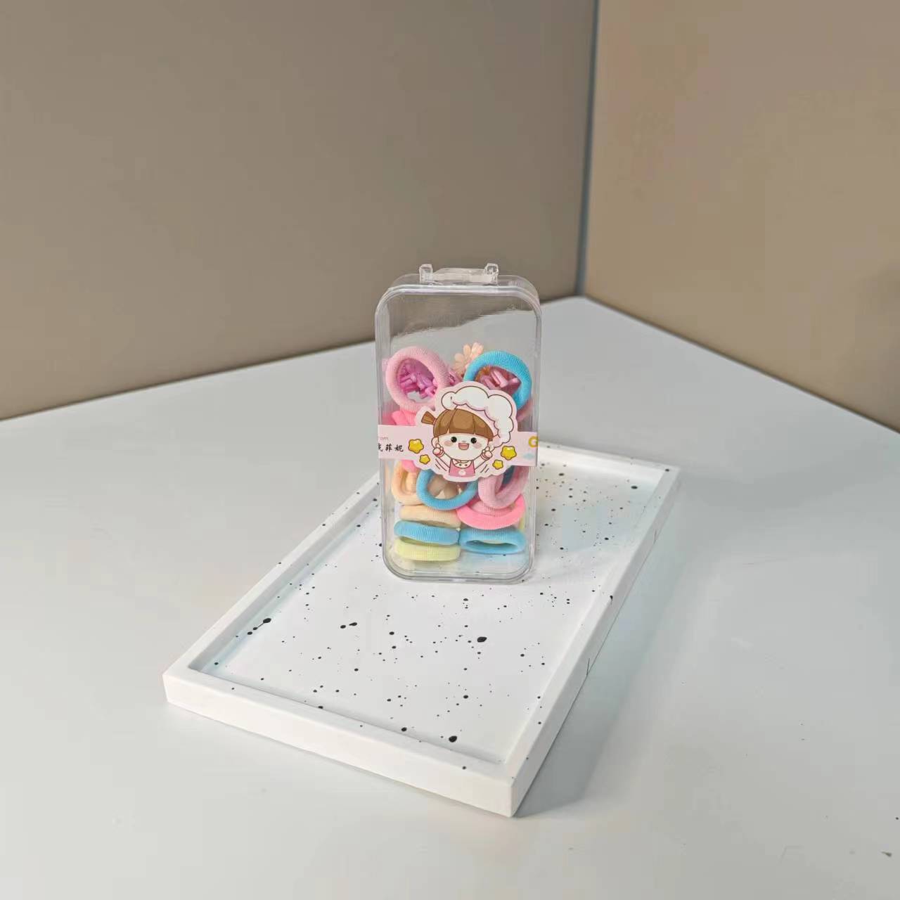 儿童发饰简约款组合套装长方盒毛巾圈皮筋亮彩小爪夹