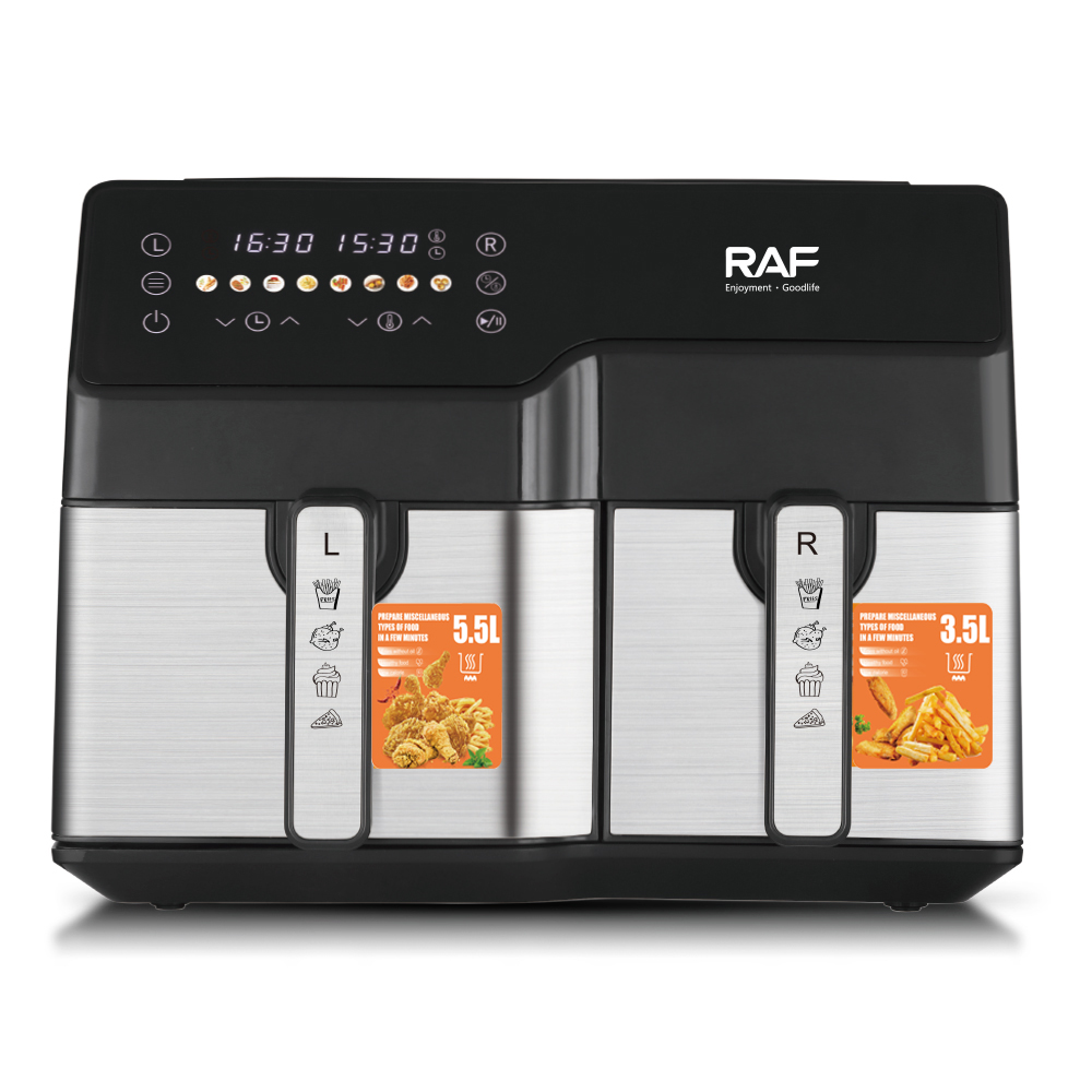 RAF European standard cross-border air fryer, dual-pot, large-capacity, multi-functional household electric fryer, smokeless touch screen, 10L Specification image