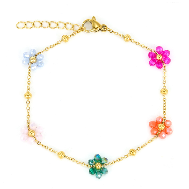 花朵手链不锈钢饰品手工精致手链水晶花朵手链跨境外贸时尚不锈钢时尚独特手链2024新款花朵不锈钢项链详情图3