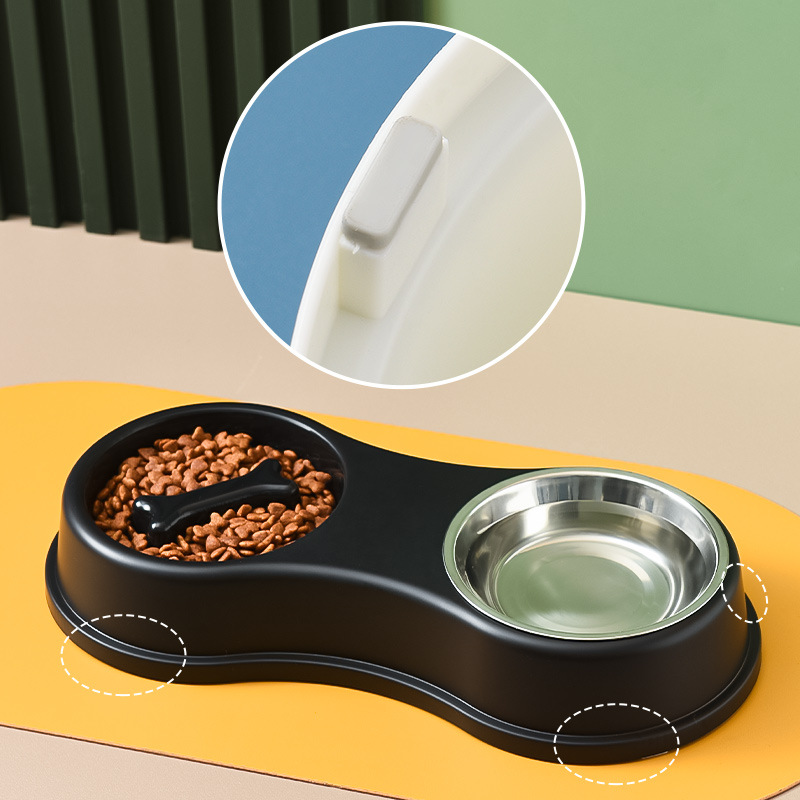 New large-bone dog slow food stainless steel double-bowl dog food and water bowl integrated double-bowl water basin pet supplies details Picture