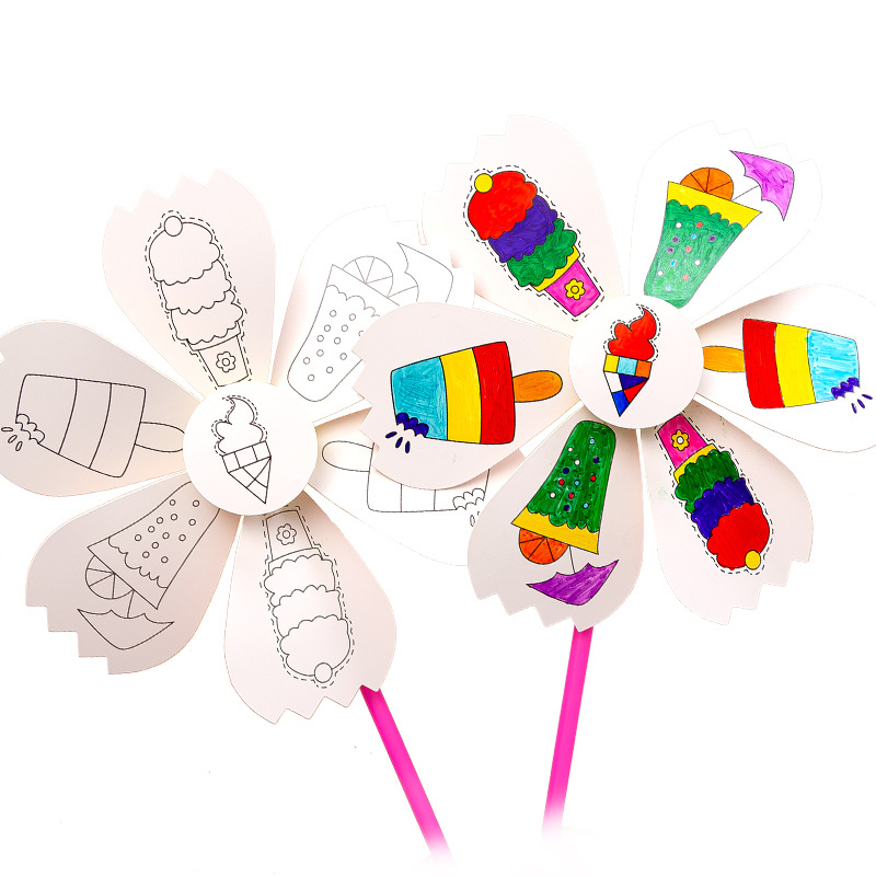 空白绘画风车儿童手工DIY绘画涂鸦玩具幼儿园美术创意制作风车风车