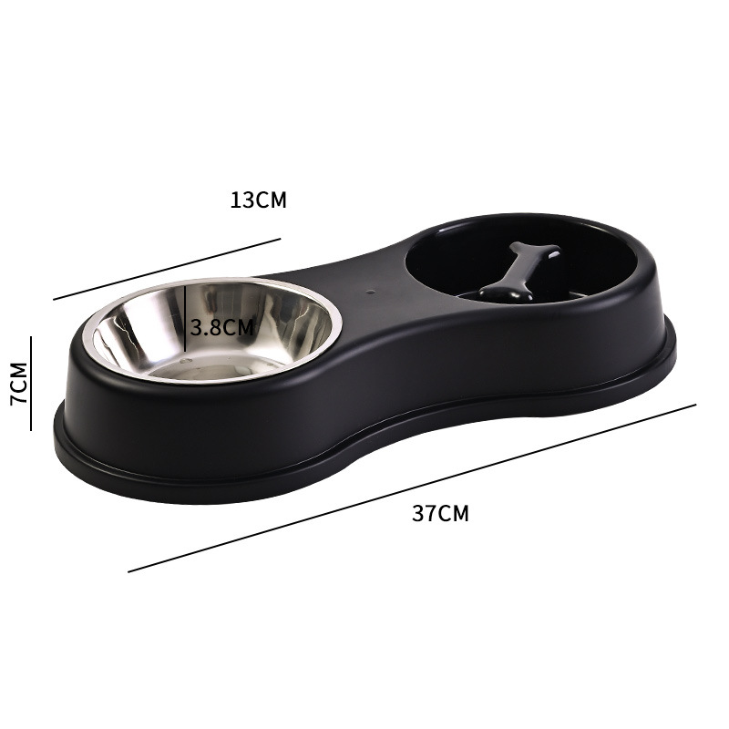 New large-bone dog slow food stainless steel double-bowl dog food and water bowl integrated double-bowl water basin pet supplies Application Scenario