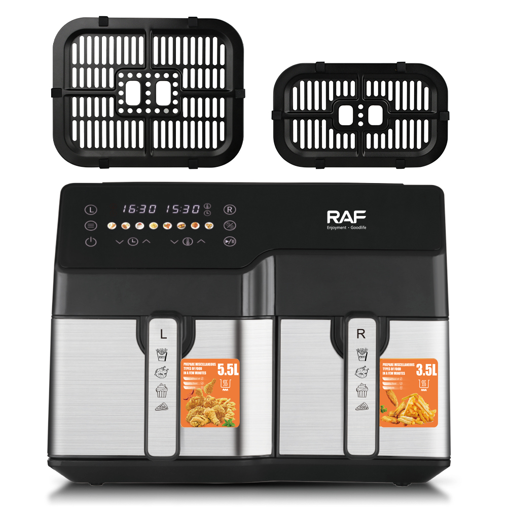 RAF European standard cross-border air fryer, dual-pot, large-capacity, multi-functional household electric fryer, smokeless touch screen, 10L Item Picture