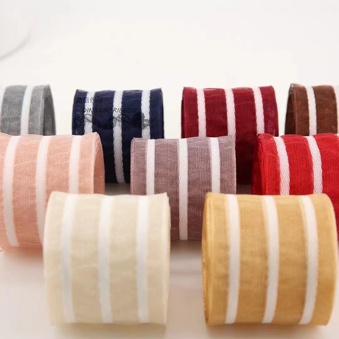 Dingxin Korean webbing Handmade DIY striped ribbon box clothing Hairpin Bow simple and high-end hair accessory material New INS style details Picture