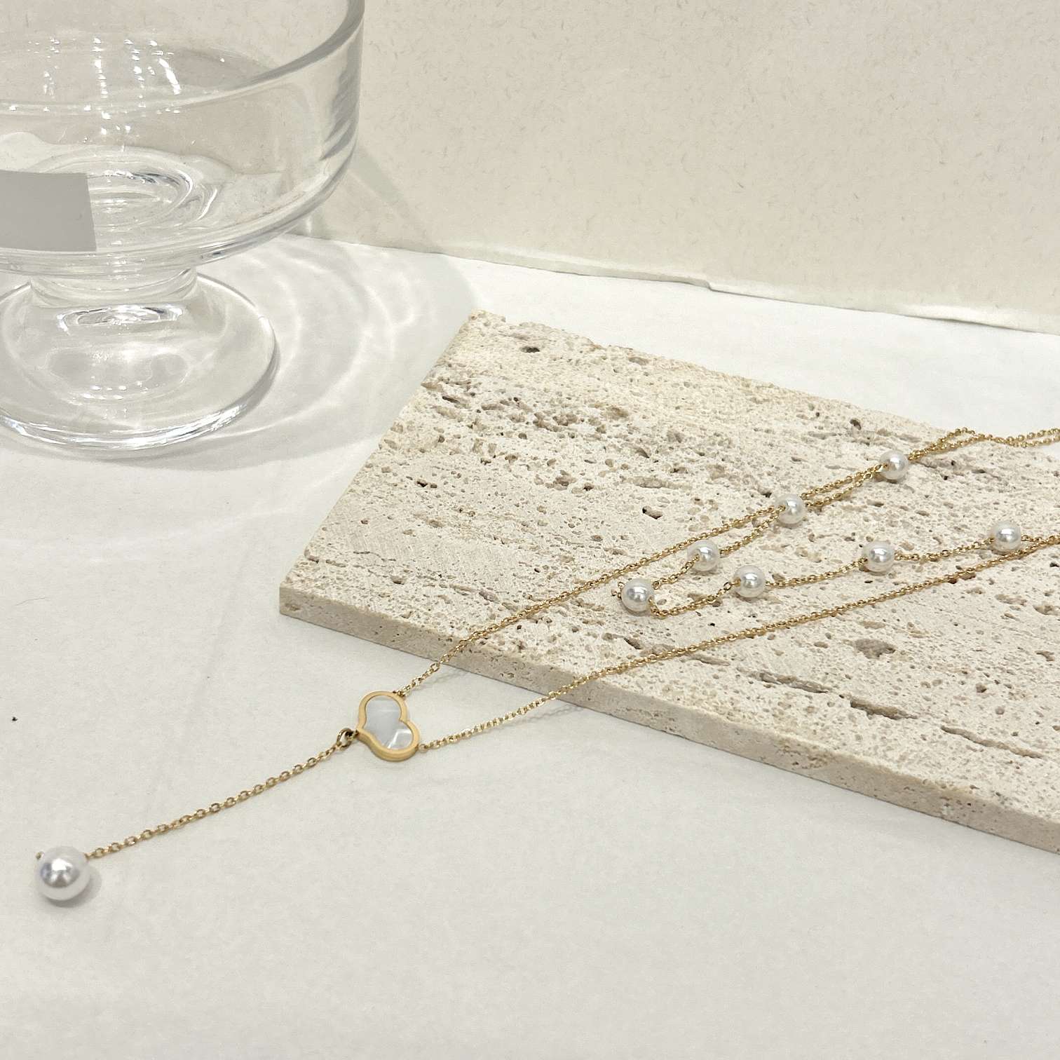 Heart necklace, pearl necklace, pearl necklace, women's short style Mengfeini 003 Specification image