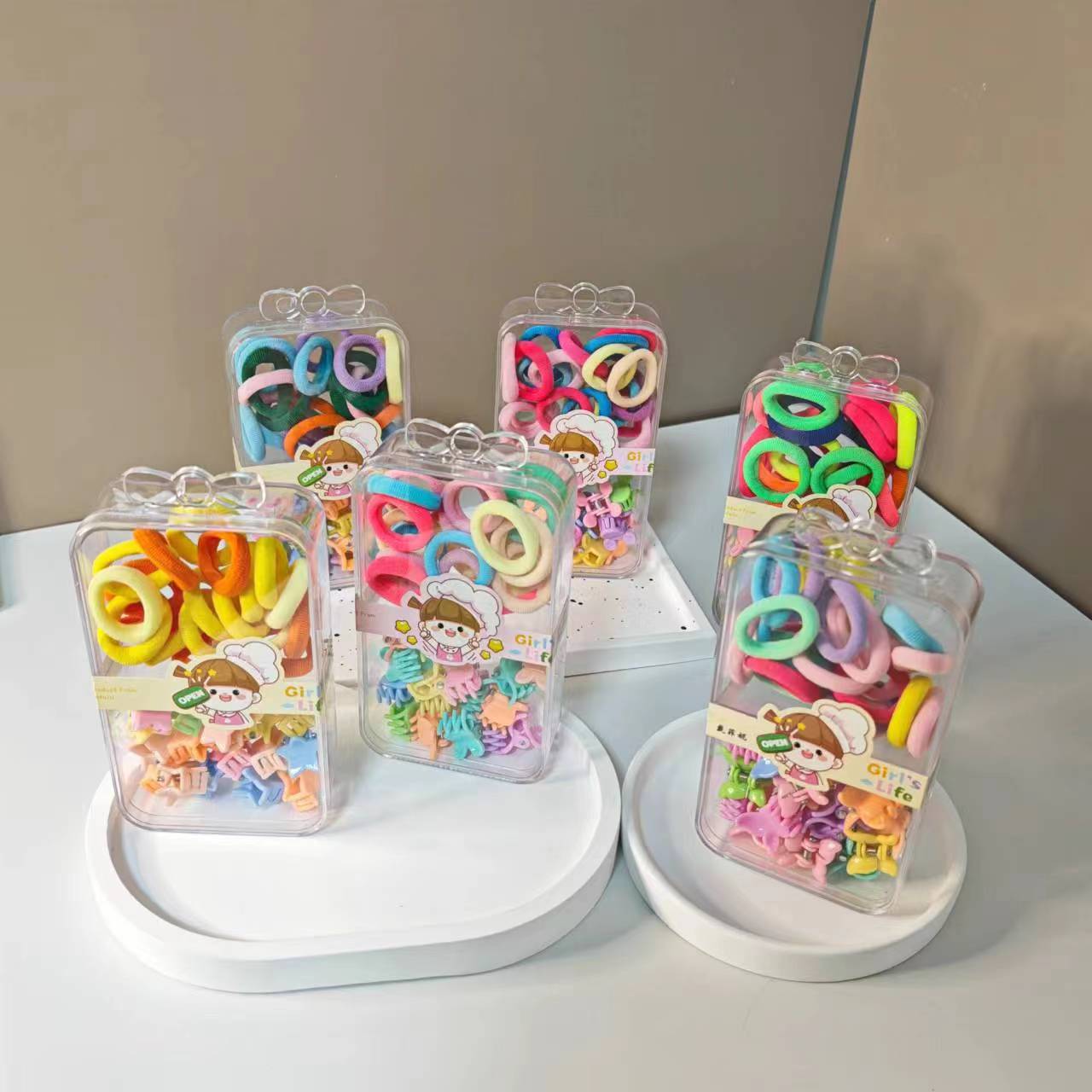 儿童不伤发毛巾圈和卡通小爪夹二合一长方盒套装