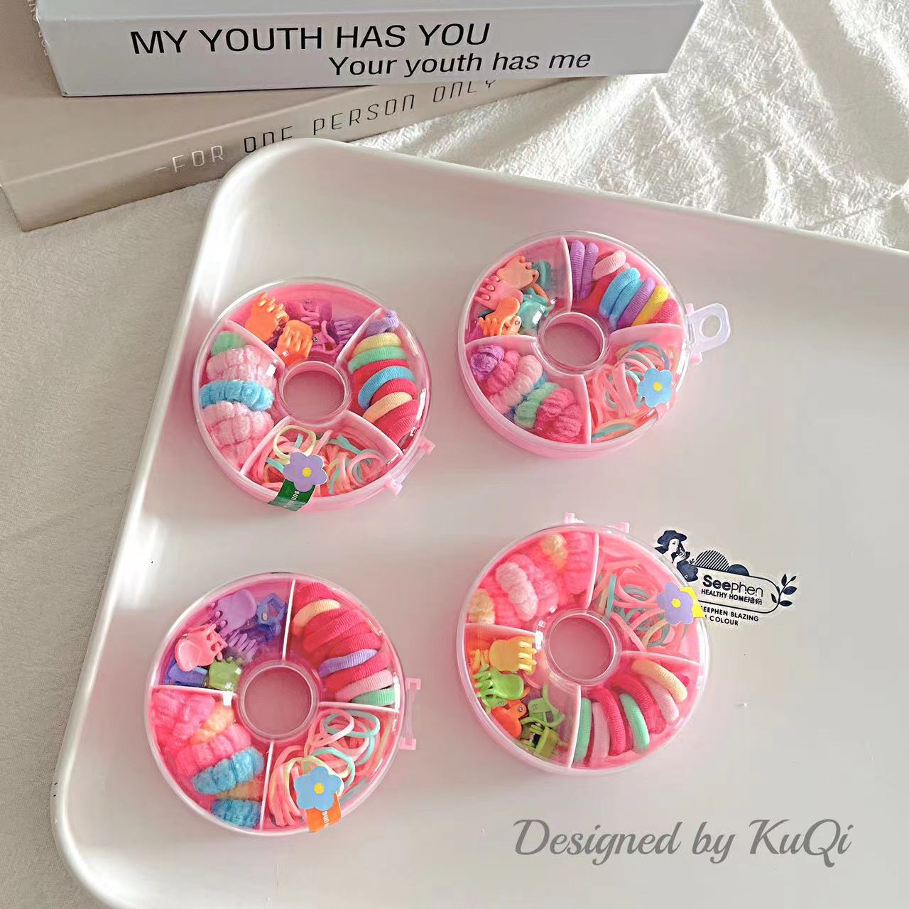 甜美粉色甜甜圈四宫格卡通发饰四合一组合套装