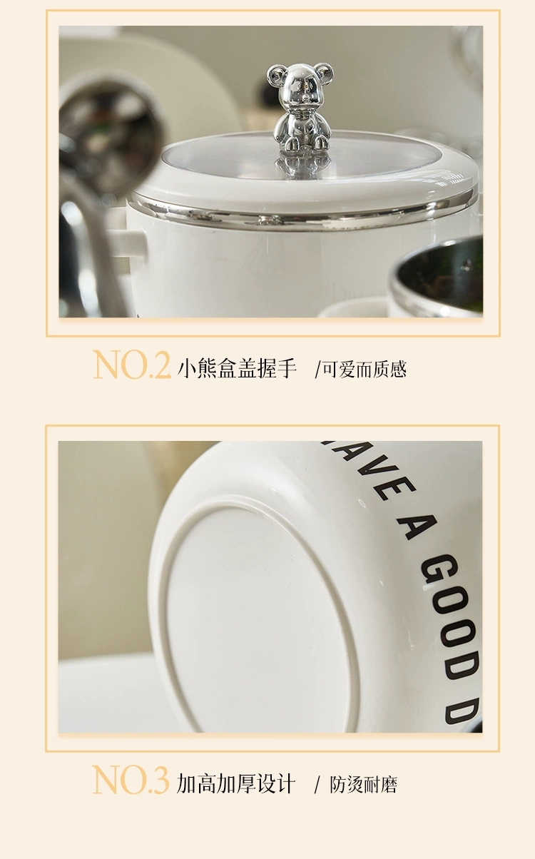 M04-6056 Simple Ins-style instant noodle bowl, a covered instant noodle wonder for dormitory students, a stainless steel instant noodle soup bowl detail image 11