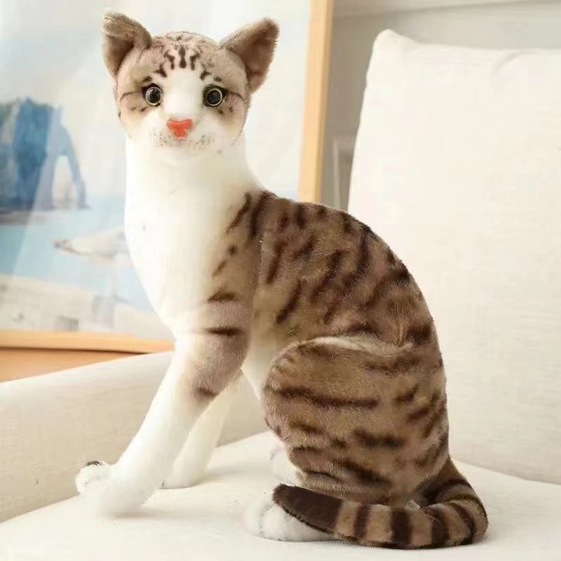 Wholesale of best-selling simulation cat Siamese cat plush toys, realistic orange cat and tabby cat dolls in standing and lying postures Specification image