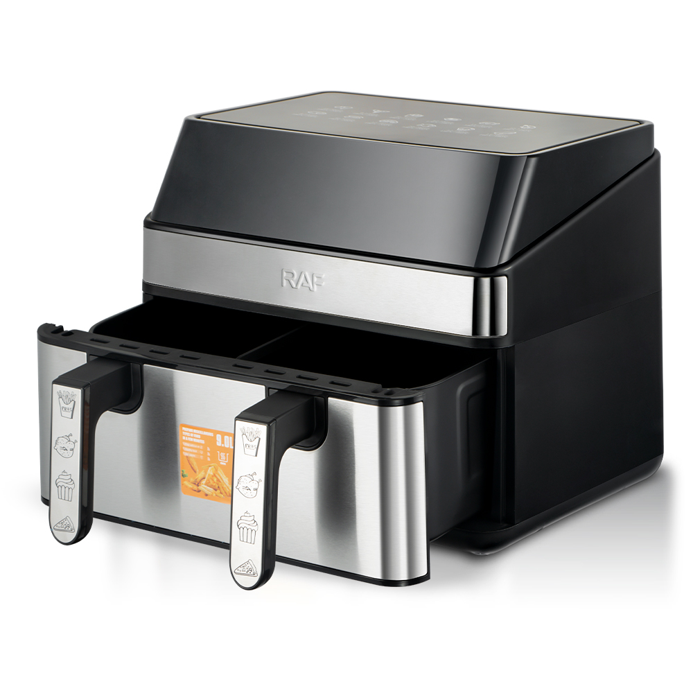 RAF European standard cross-border air fryer, dual-pot, large-capacity, multi-functional household electric fryer, smokeless touch screen, 9L Specification image