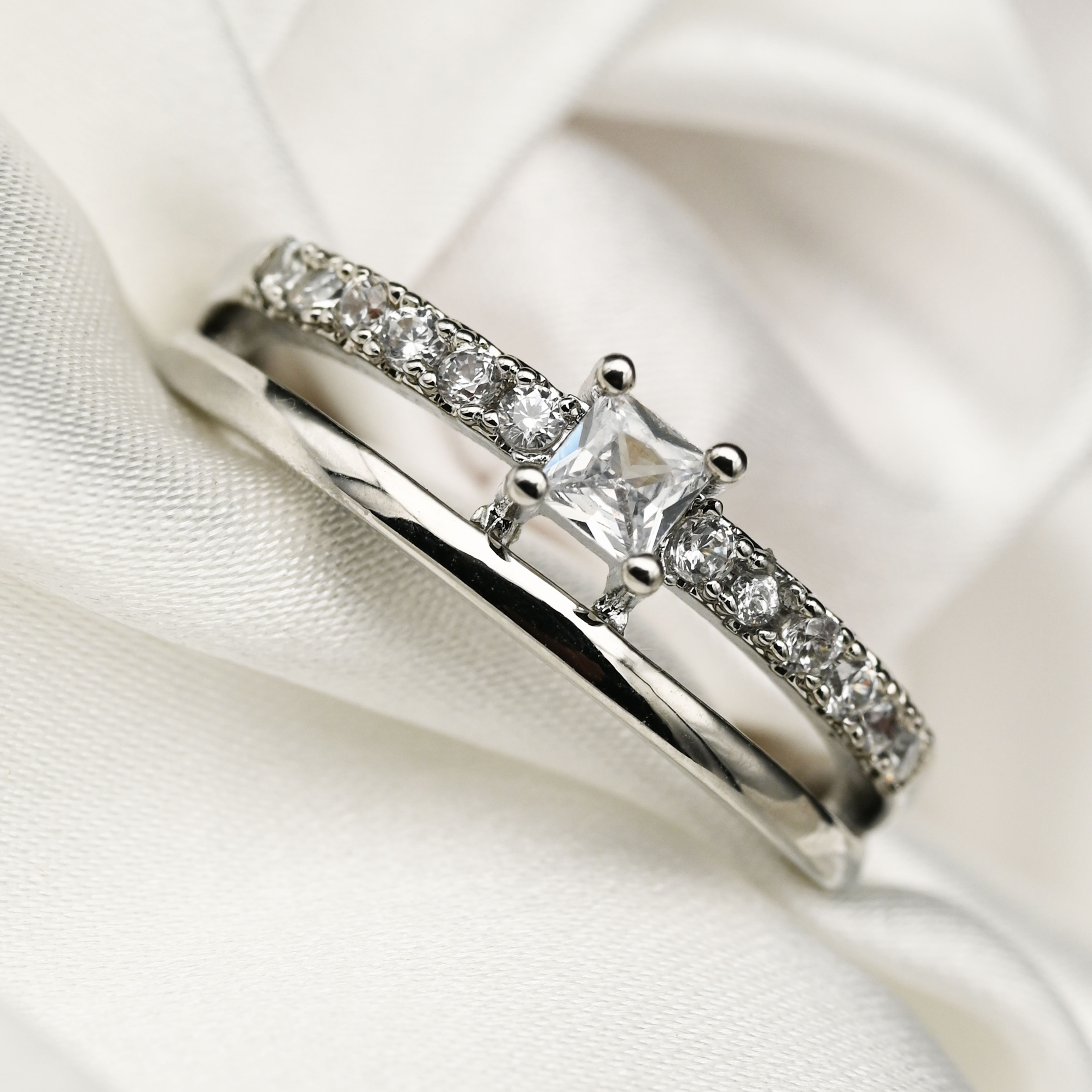 时尚圆环方锆铜微镶锆石戒指保色开口戒食指戒欧美手饰指环批发戒指