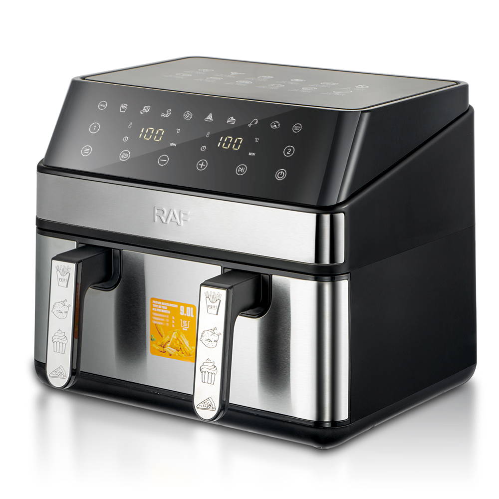 RAF European standard cross-border air fryer, dual-pot, large-capacity, multi-functional household electric fryer, smokeless touch screen, 9L Item Picture