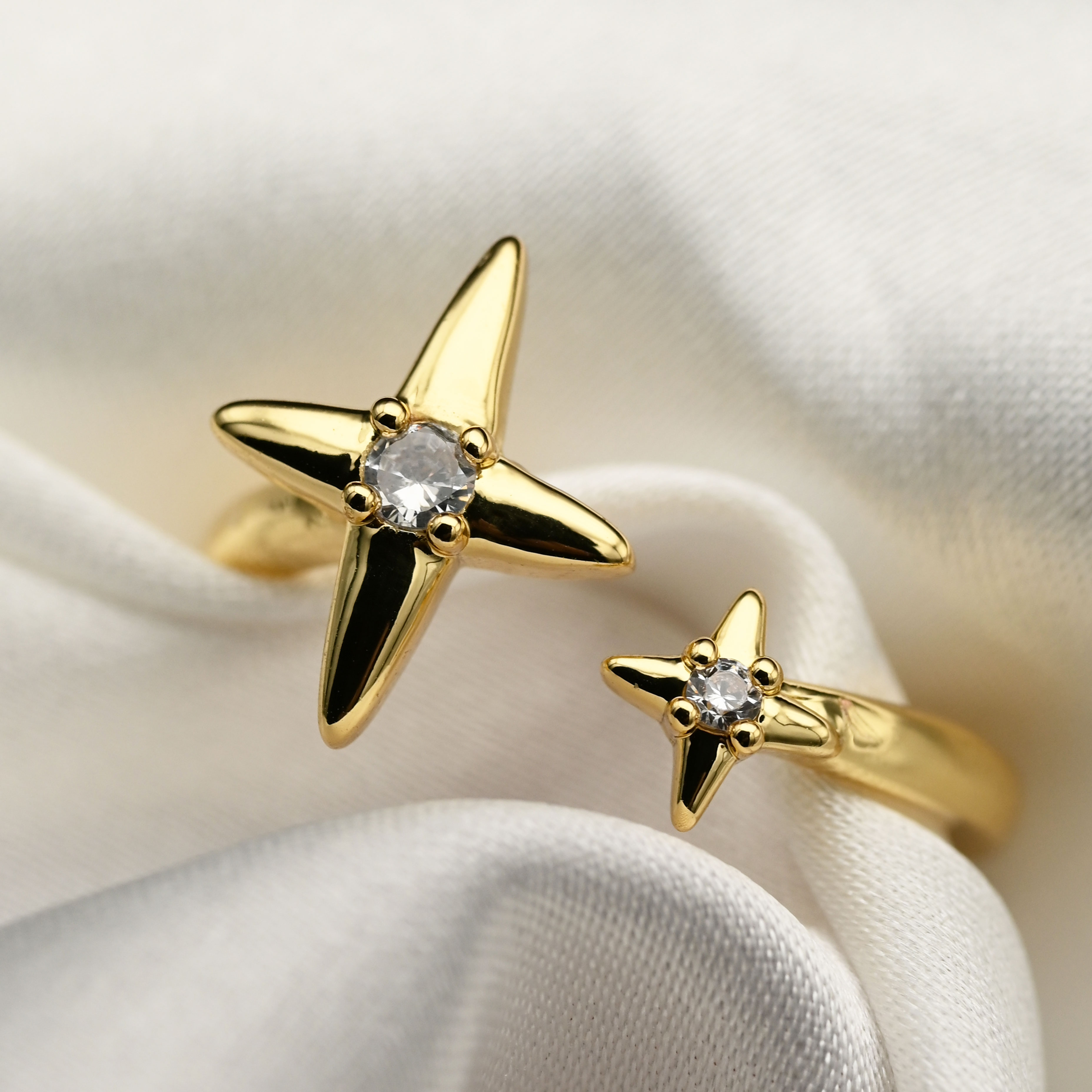 时尚圆环十字星铜微镶锆石戒指保色开口戒食指戒欧美手饰指环批发戒指