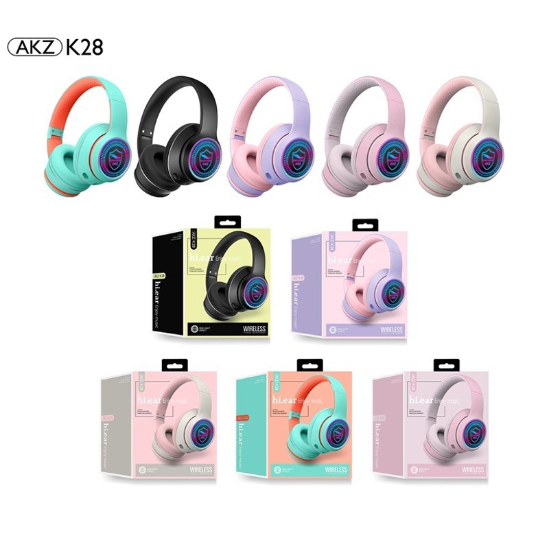 跨境新款AKZ-K28无线蓝牙耳机头戴式重低音立体声FM插卡运动耳机