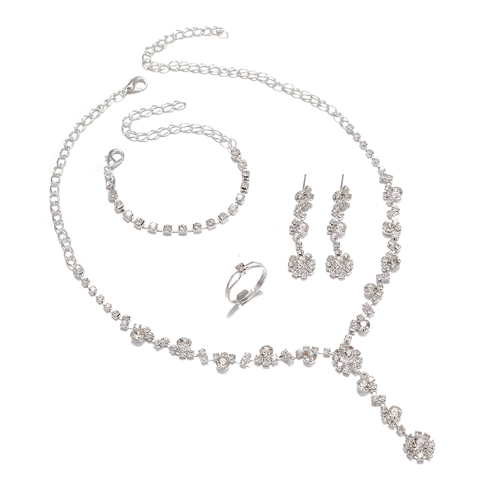 Exquisite, high-end, elegant and fashionable bride accessories, water diamonds, wedding necklaces, earrings, bracelets, rings, wedding dress accessories, bride necklaces, wedding chain sets, European and American, exquisite Item Picture