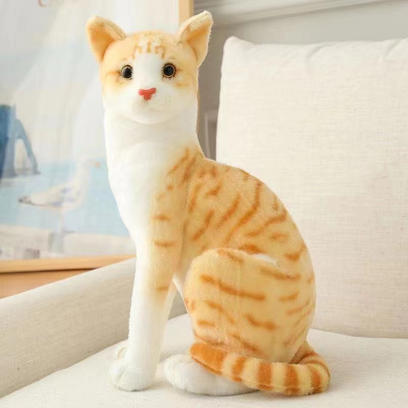 Wholesale of best-selling simulation cat Siamese cat plush toys, realistic orange cat and tabby cat dolls in standing and lying postures Item Picture