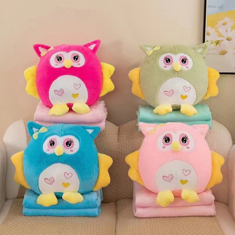 Wholesale of new owl throw pillow and quilt dual-purpose plush toys, office backrest and midday rest air-conditioned blanket