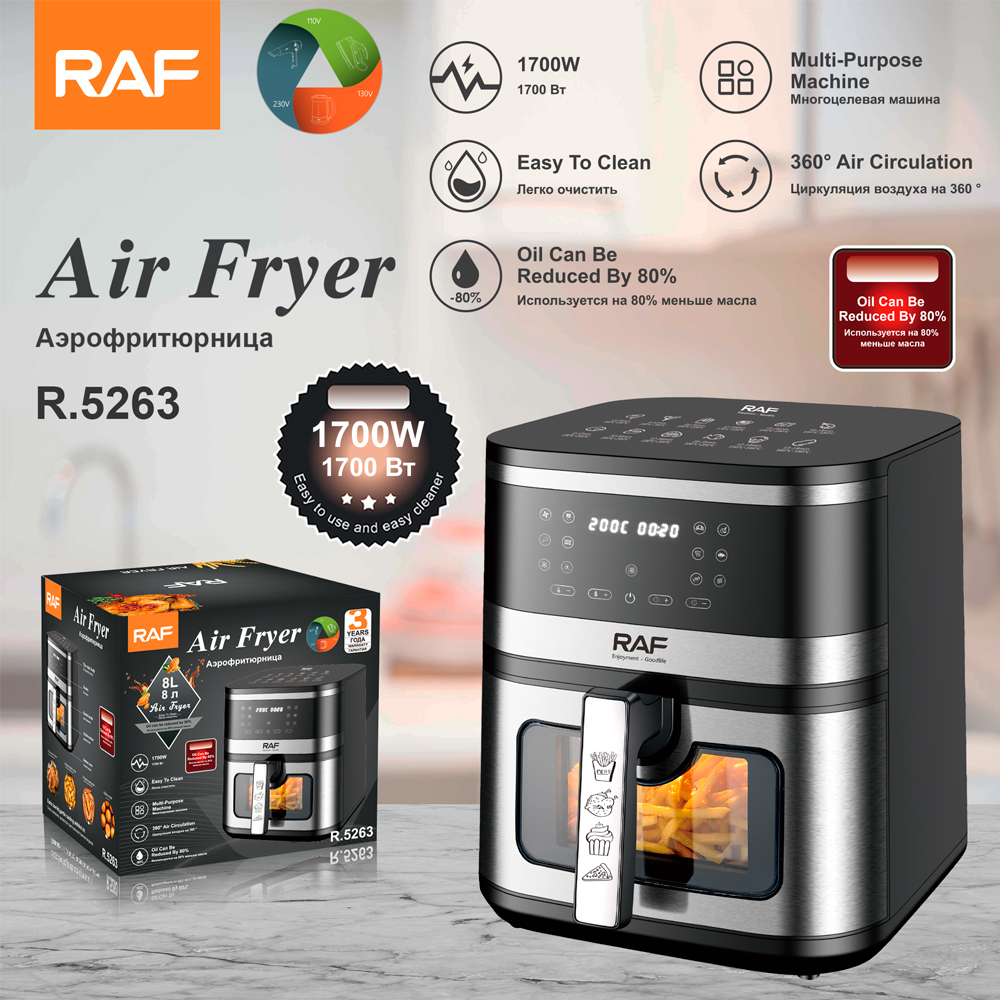 RAF European standard cross-border air fryer, large-capacity multi-functional smart home digital display electric fryer, 8L, no smoke pic 4