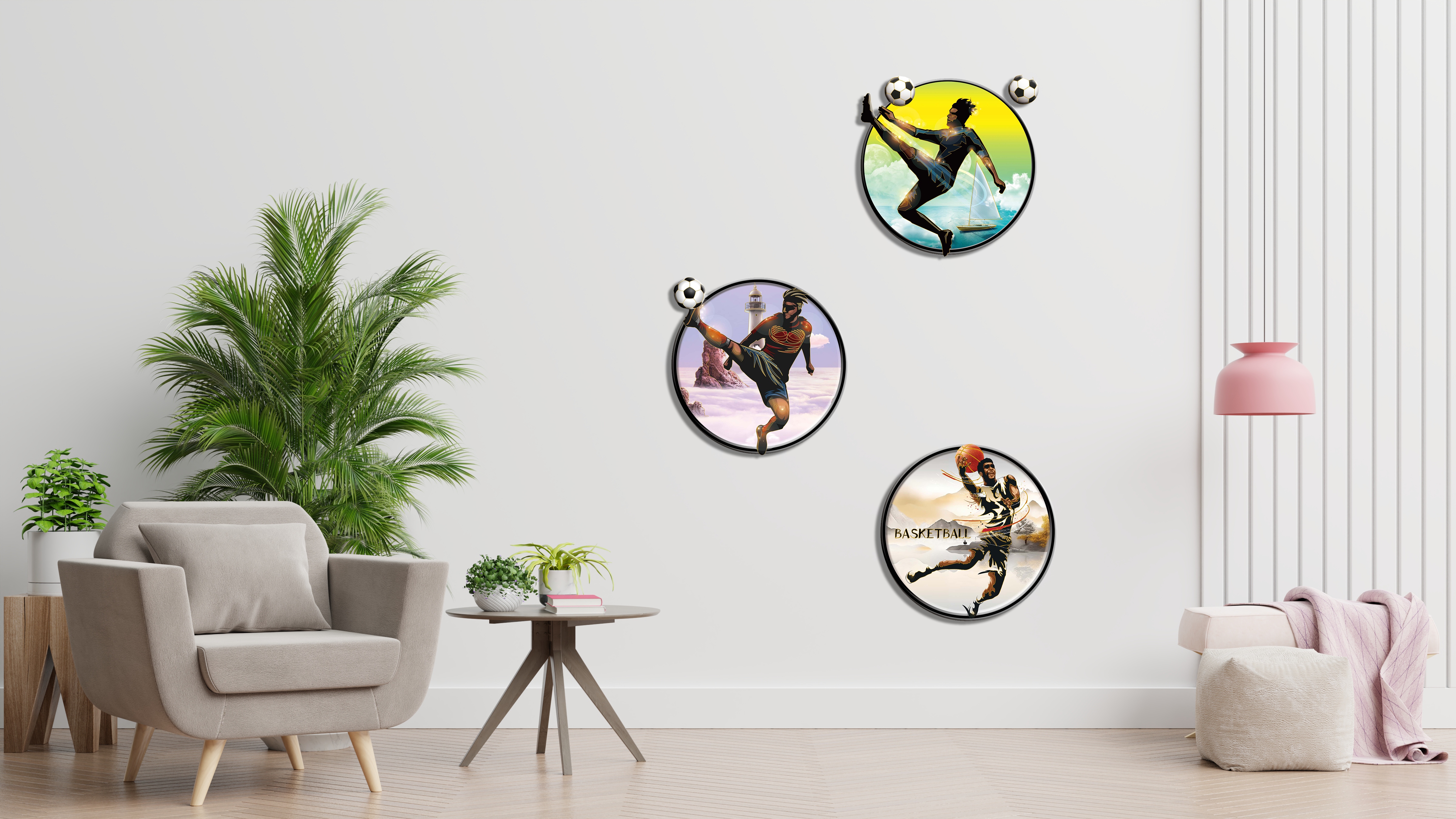 Football series, basketball series, decorative stickers, EVA wall stickers, gilded, passionate and passionate football cup, Slam Dunk, upside-down design, chasing dreams Specification image