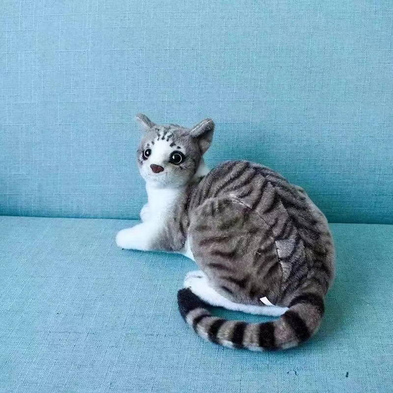 爆款仿真猫咪暹罗猫毛绒玩具逼真橘猫狸花猫公仔站姿趴 姿批发